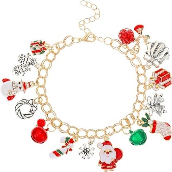 Christmas Santa Snowflake Candy Cane Bell Bracelet - Picture 1 of 2